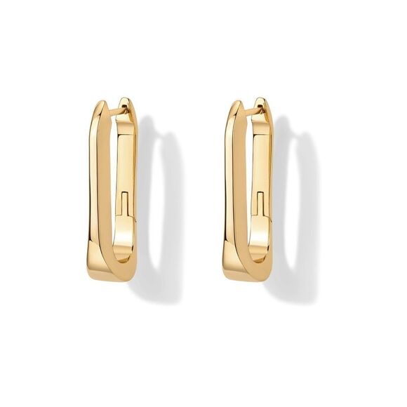 14k Gold Plated U Shape Huggie Earrings - Picture 3 of 5